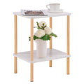 Apicizon 2 Tier End Table, Boho Side Table With Storage Shelf, Nightstand Bedside Table For Small Spaces, Bedroom, Living Room, Entryway, Farmhouse, Easy Assembly, White+Natural