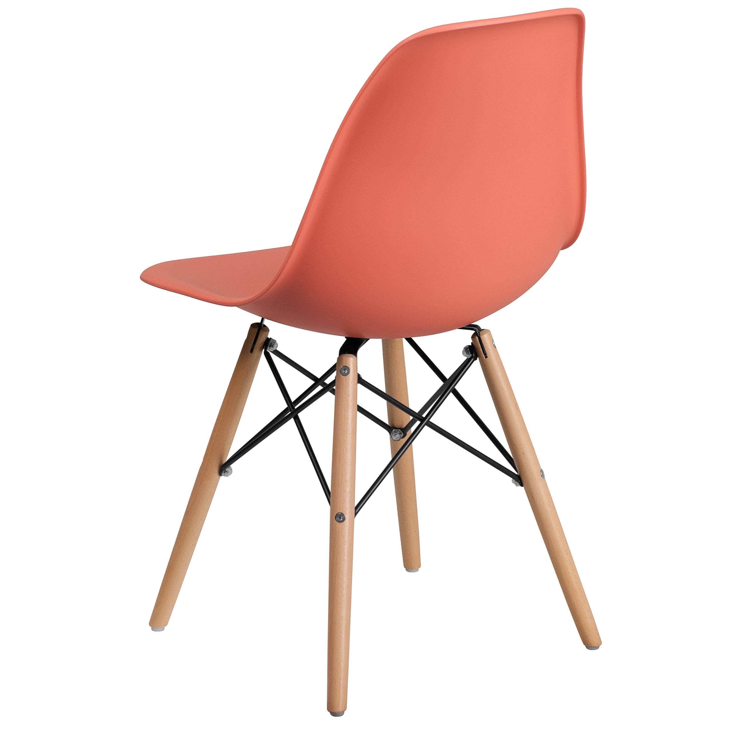 Flash Furniture Elon Series Peach Plastic Chair With Wooden Legs For Versatile Kitchen, Dining Room, Living Room, Library Or Desk Use