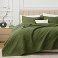Exq Home Quilt Set Full Queen Size Forest Green 3 Piece,Lightweight Soft Coverlet Modern Style Squares Pattern Bedspread Set(1 Q