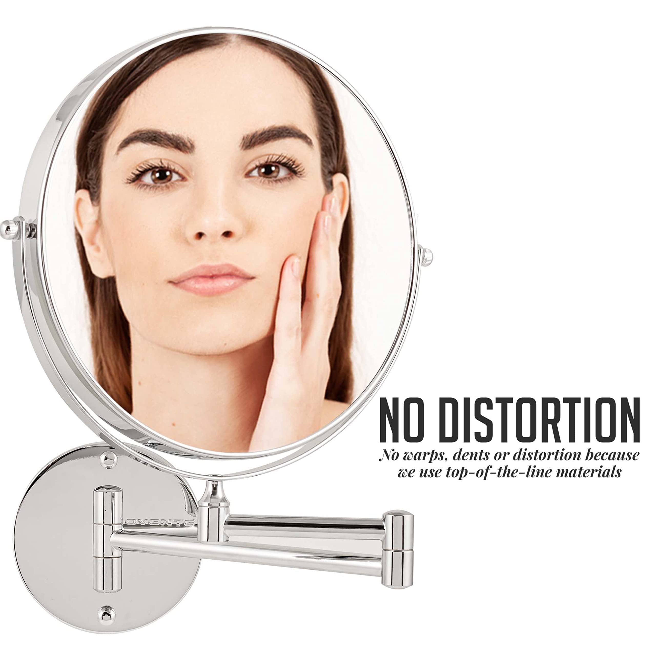 Ovente 9' Wall Mounted Makeup Mirror - 1X/ 10X Magnification, Rotating 360-Degree, Double-Sided, Extendable & Folding Arm, Clea