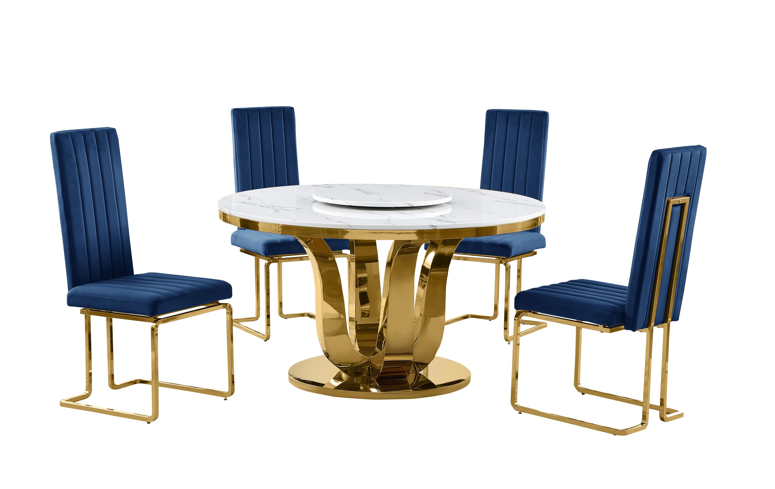 Best Quality Furniture D325-4Sc344 Dining Set, 5 Piece, Navy Blue/Gold