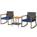 Happygrill 3 Pieces Rocking Bistro Set, Outdoor Pe Wicker Rocking Chair With Coffee Table, Soft Seat Cushions Included, Gentle & Smooth Rocking Furniture Set For Yard Porch