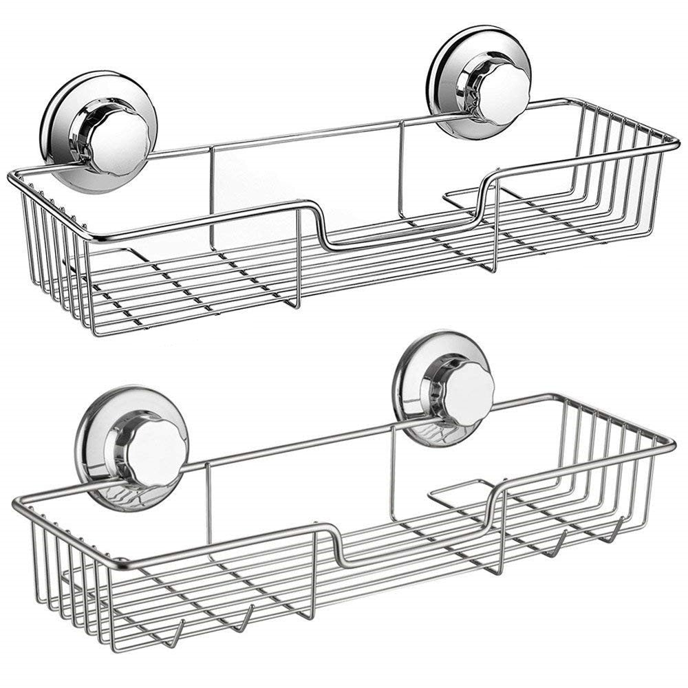 SANNO Suction Cup Shower Caddy with Hooks,Powerful Suction Cup Bathroom Shower Caddies,Bath Shelf Storage Combo Organizer Basket