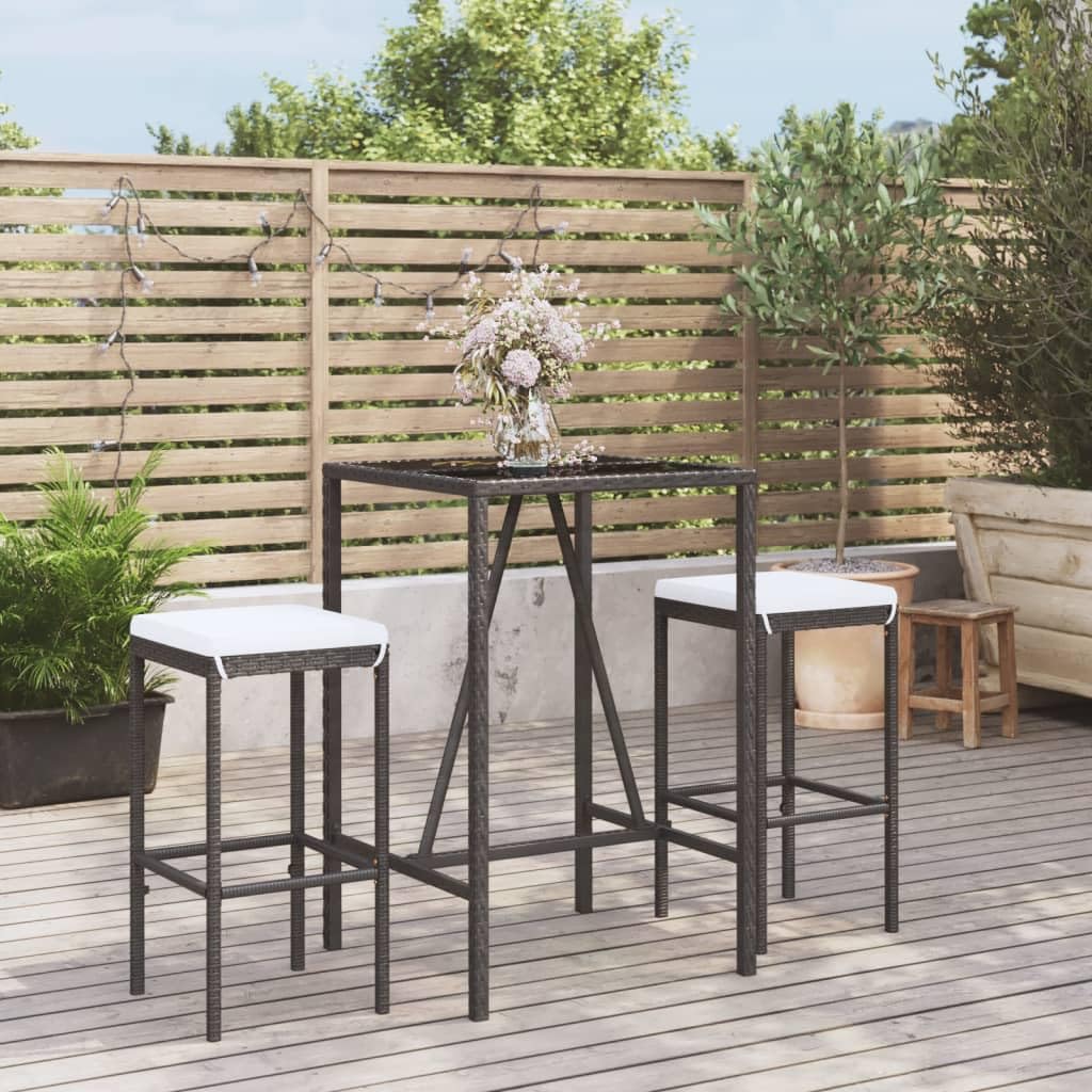 vidaXL 5 Piece Patio Bar Set with Cushions - Black Poly Rattan & Tempered Glass Top Table, Cream White Cushions, for Garden/Patio