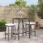 vidaXL 5 Piece Patio Bar Set with Cushions - Black Poly Rattan & Tempered Glass Top Table, Cream White Cushions, for Garden/Patio