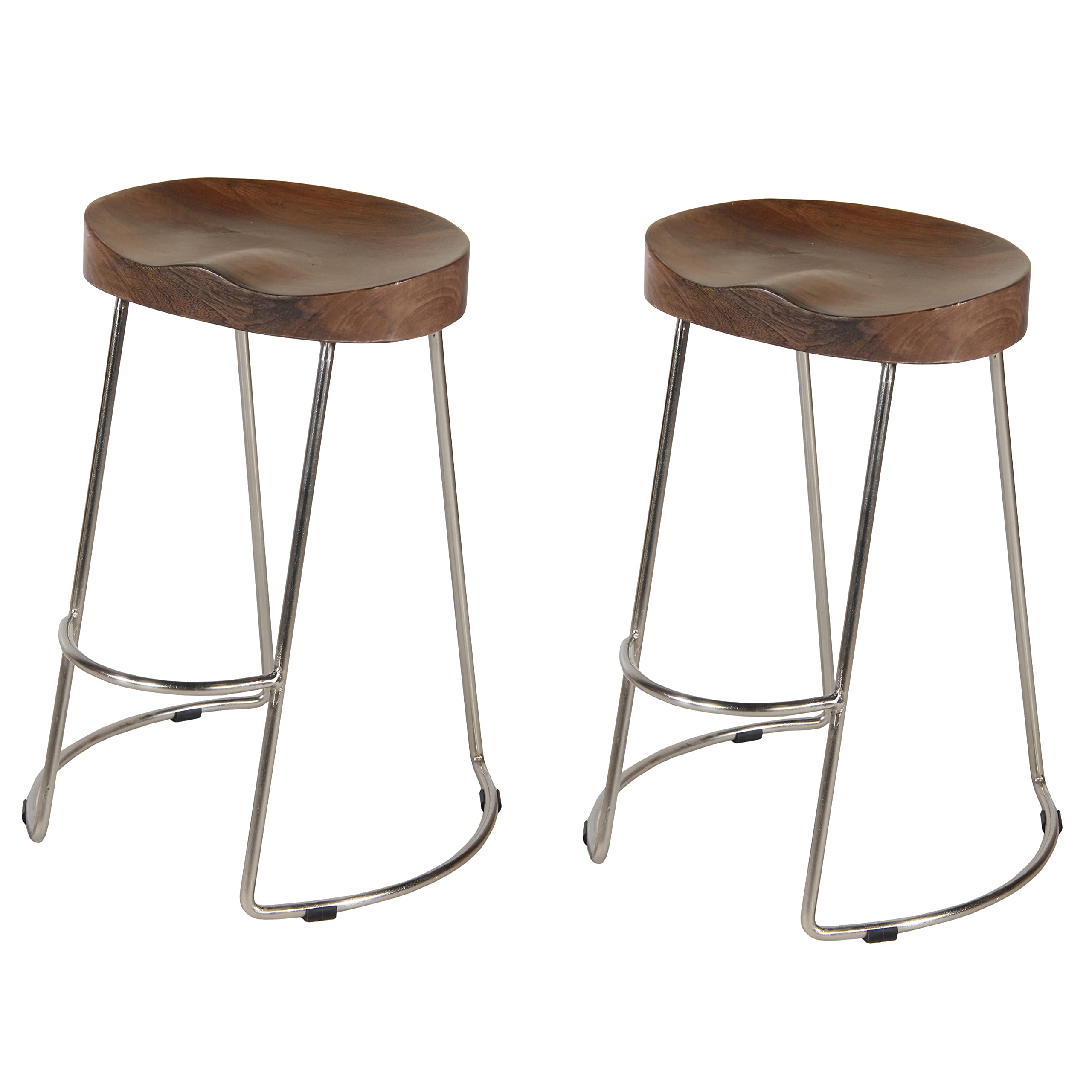 The Urban Port Ela 24-Inch Mango Wood Counter Height Stool, Saddle Seat, Iron, Set of 2