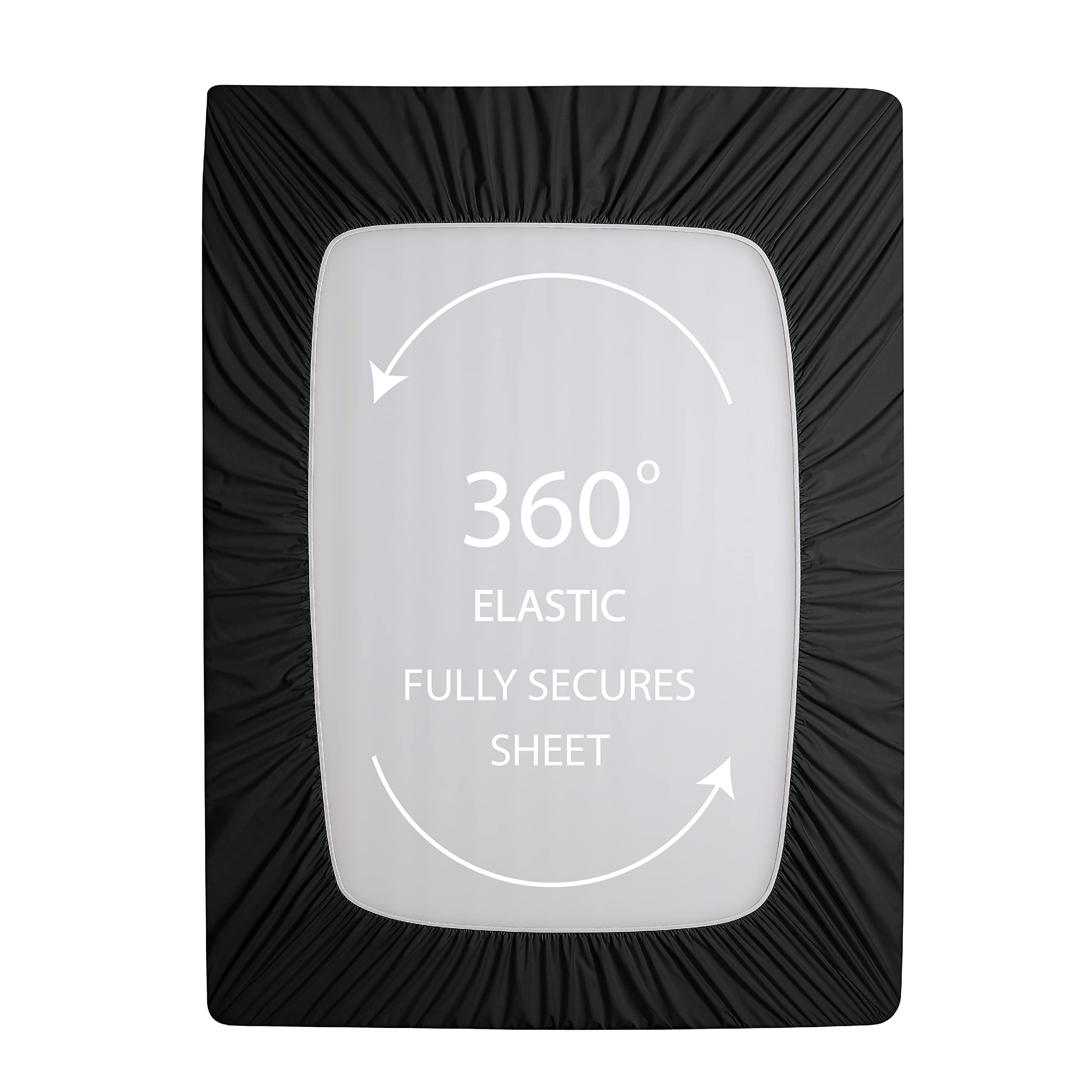 Cathay Home Queen Fitted Sheet - Double Brushed Ultra Soft – Wrinkle & Fade Resistant - 16' Deep Pocket Fitted Sheet Only - Good Fit For 14'-18' Deep Mattress (Queen, Black)