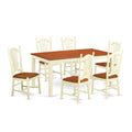 East West Furniture NIDO7-WHI-W 7 Piece Set Consist of a Rectangle Dining Room Table with Butterfly Leaf and 6 Wood Seat Chairs, 36x66 Inch, Buttermilk & Cherry