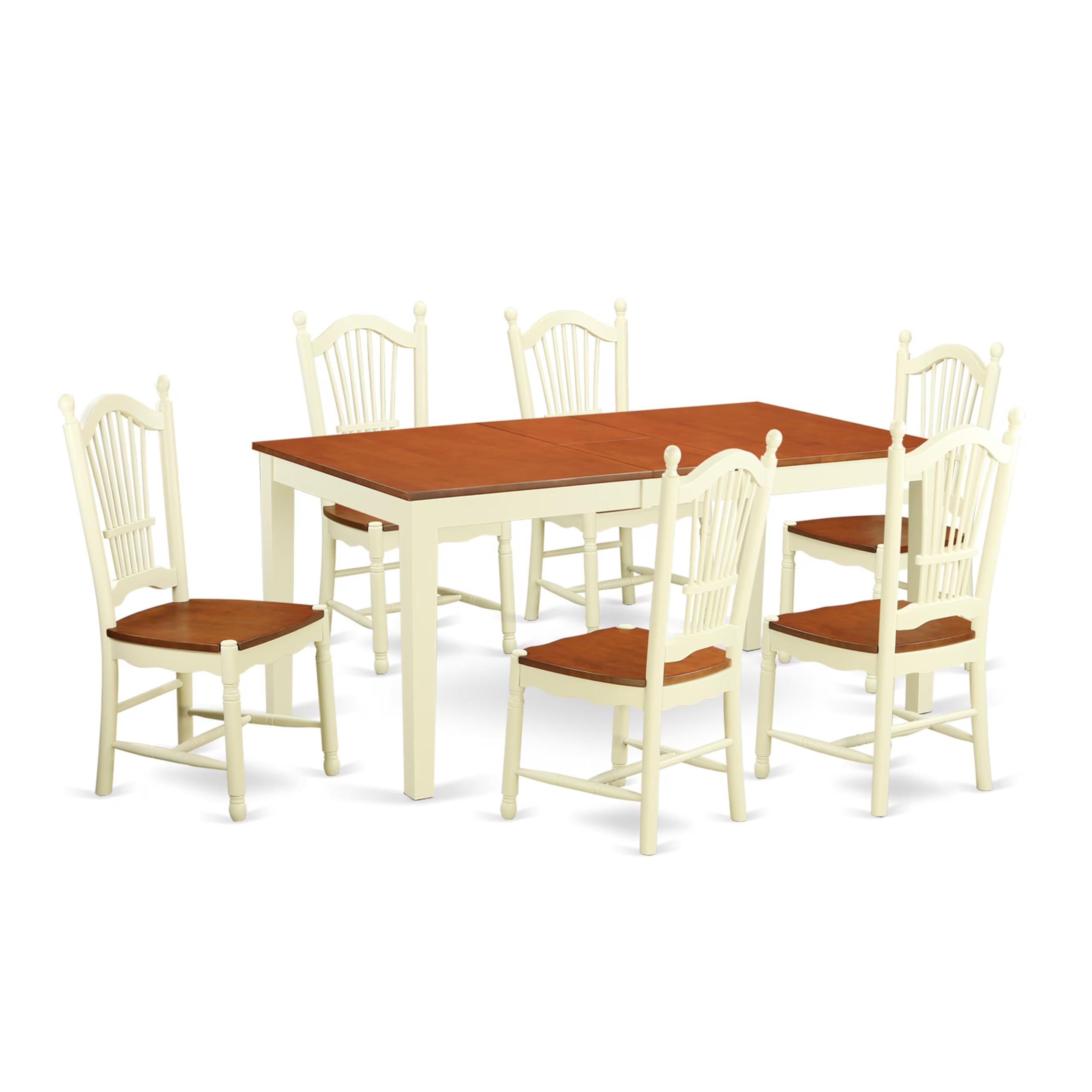 East West Furniture NIDO7-WHI-W 7 Piece Set Consist of a Rectangle Dining Room Table with Butterfly Leaf and 6 Wood Seat Chairs, 36x66 Inch, Buttermilk & Cherry