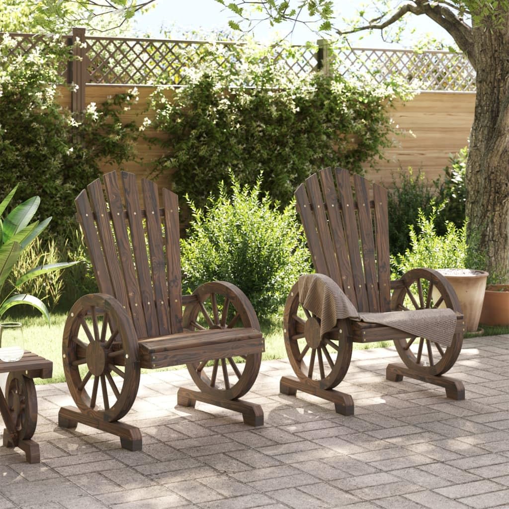 vidaXL Patio Adirondack Chairs Set of 2 - Solid Fir Wood, Ergonomic Brown Garden Loungers for Outdoors, Pool, Deck, Assembly Required