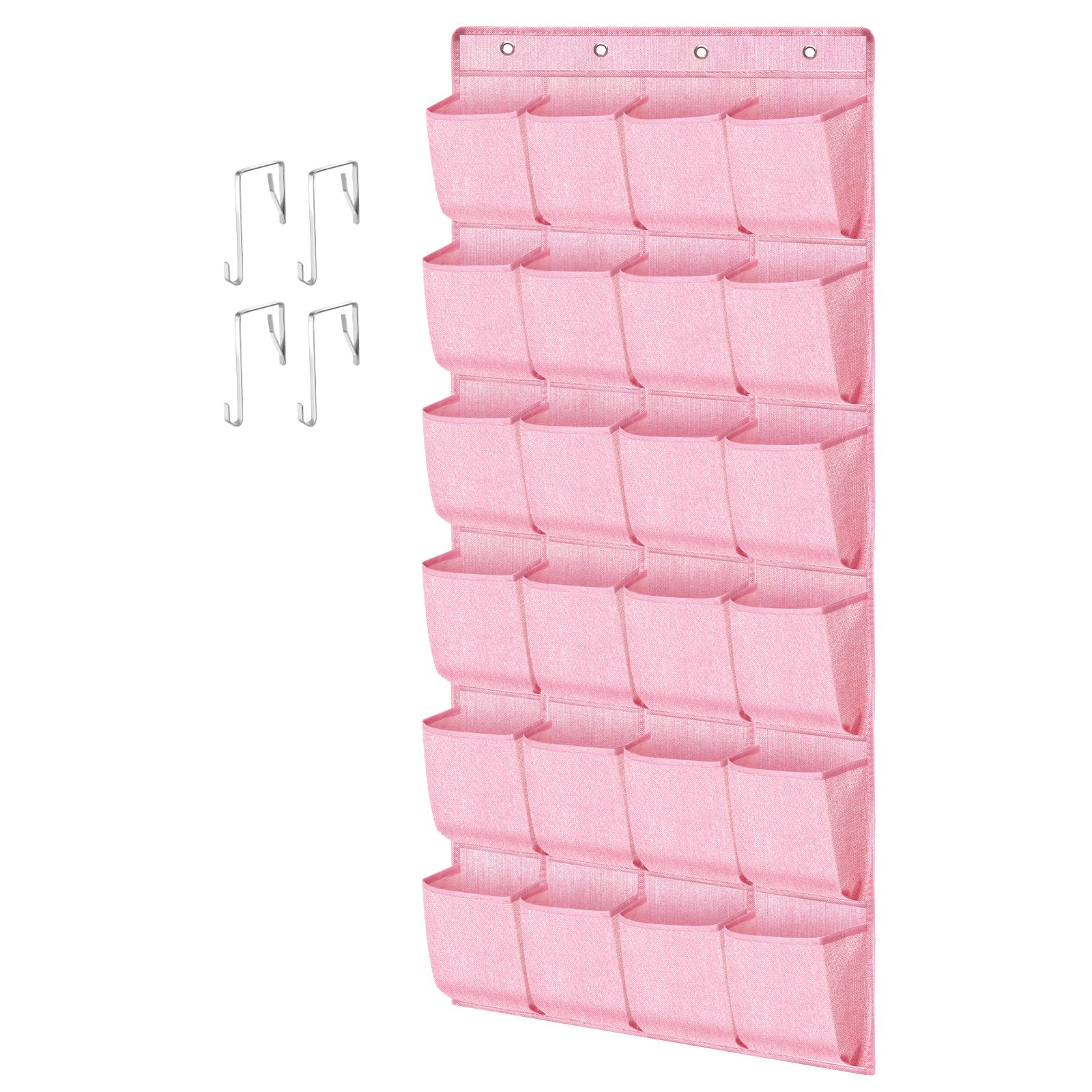 Pink Shoe Organizer Over The Door For Girls Women Kids Room,Hanging Shoe Rack Organizer For Closet Door,Zapateras Storage Holder With 24 Large Pockets & 4 Sturdy Hooks For Shoes,Slippers