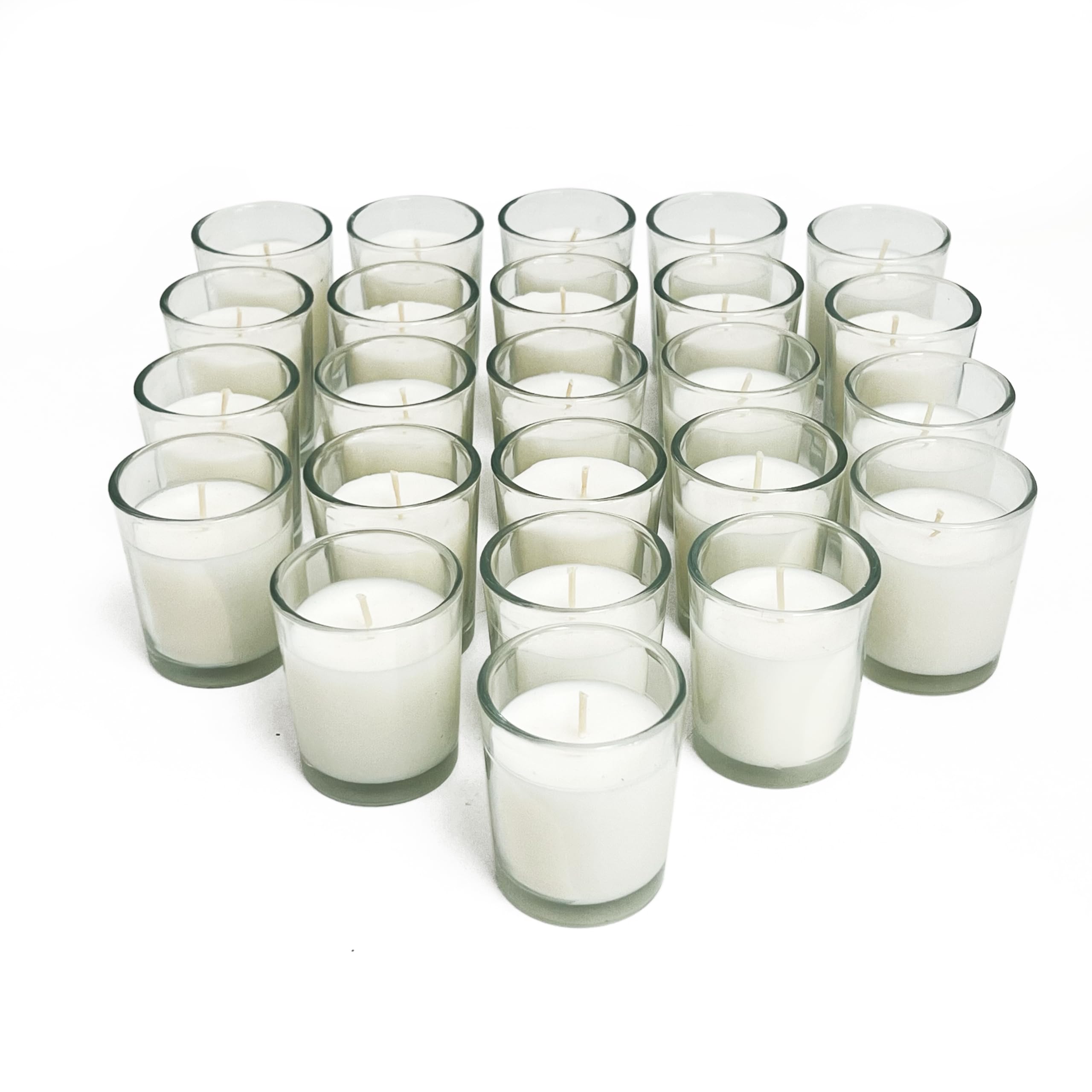 Simply Soson Votive Candles Bulk, 24 Filled White Votive Candles in Glass, 10 Hours Burn time, Small Candles, Bulk Candles, Unsc