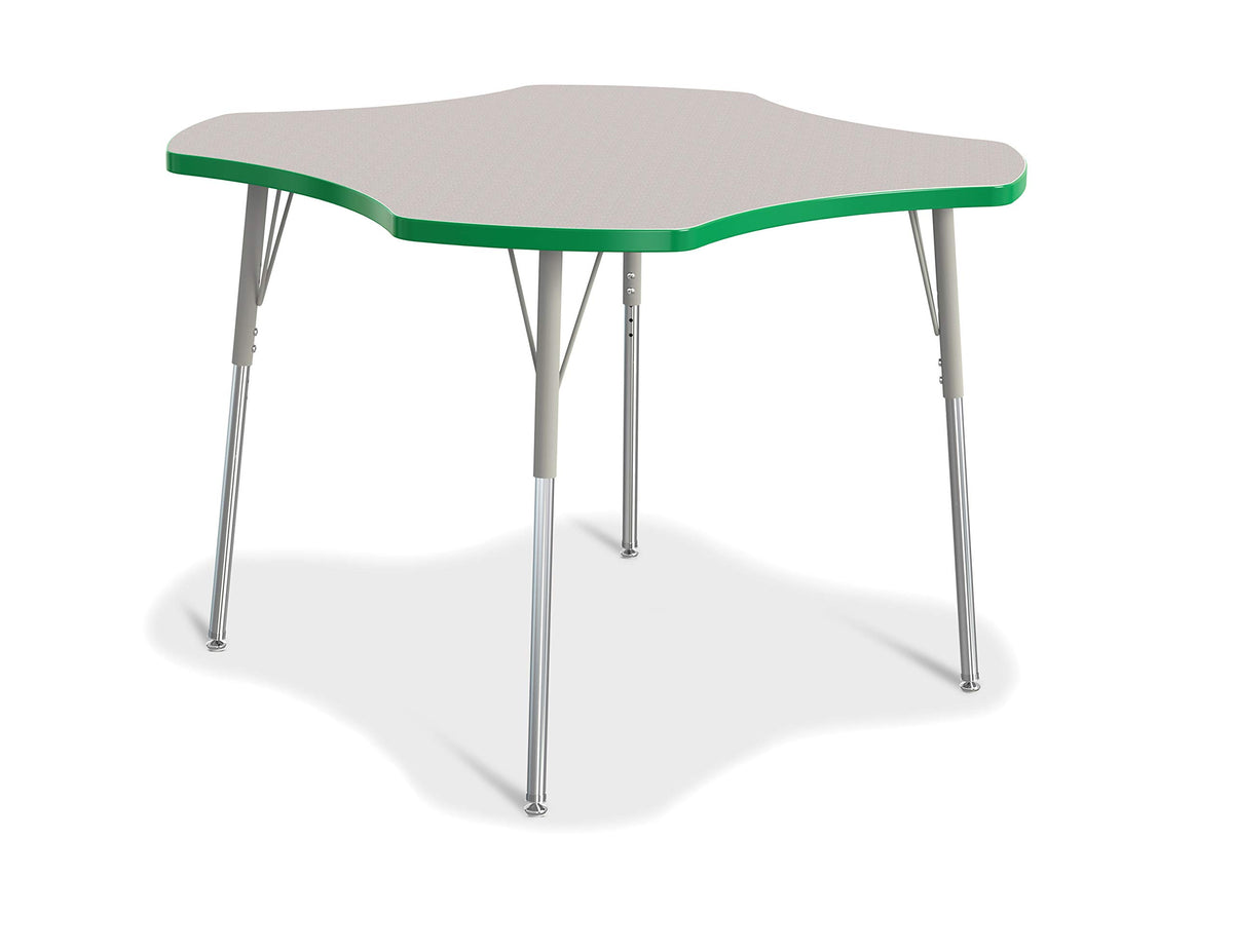 Jonti-Craft Berries 6453JCA119 Four Leaf Activity Table, A-Height (24&quot;-31&quot; Adjustable Height), 48&quot; Diameter, Gray/Green/Gray