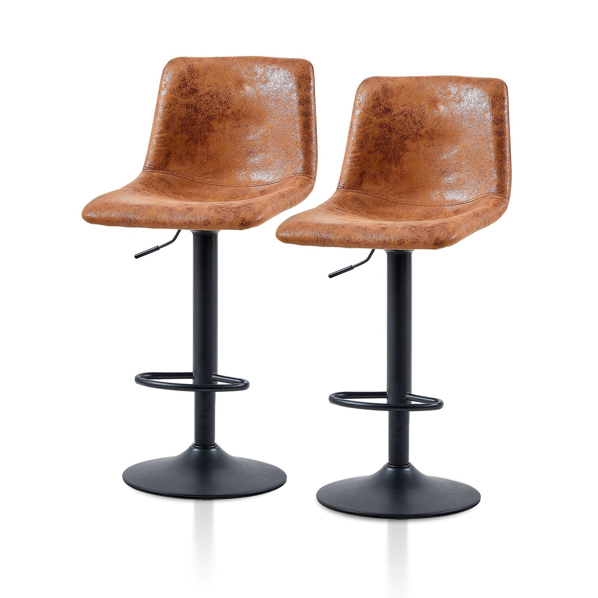 Tukailai 360° Swivel Bar Stools Set Of 2, Faux Suede Leather Upholstered Counter Height Adjustable Barstools, Breakfast Bar Chairs With Backrest, Footrest And Metal Base For Kitchen Island (Brown)
