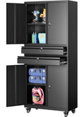 Metal Storage Cabinet with Wheels and Drawers,Rolling Garage Storage Cabinet with Locking Doors and Adjustable Shelves,73 Mobile