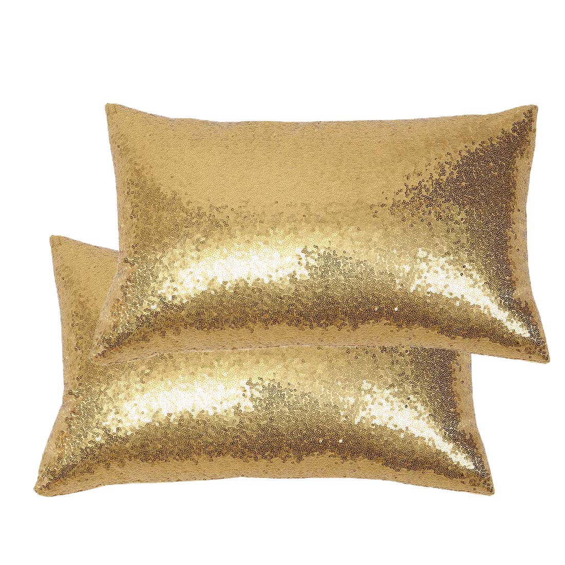 Poise3Ehome 12X20Inches Gold Throw Pillow Covers Sequin Decorative Pillow Covers For Couch, Bed, Living Room, Christmas (Gold, 2