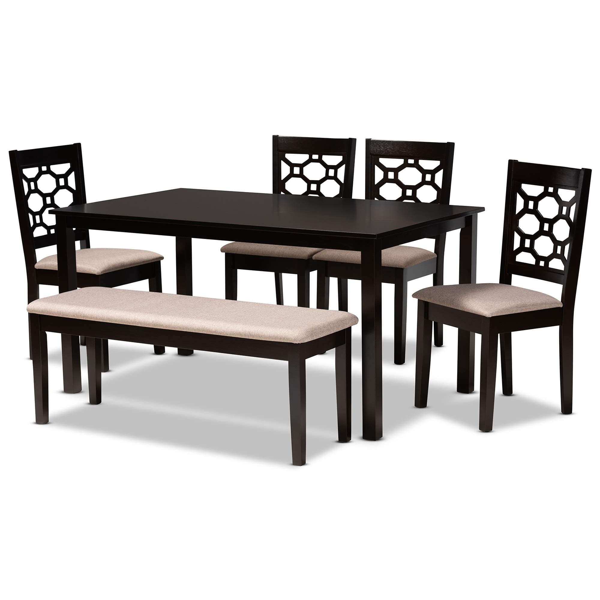 Baxton Studio Gabriel Modern and Contemporary Sand Fabric Upholstered and Dark Brown Finished Wood 6-Piece Dining Set