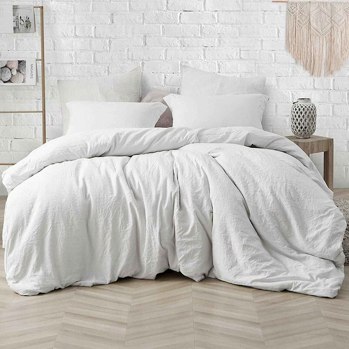 Etdiffe White Full Size Comforter, 3 Piece Aesthetic Modern Bedding Set - Soft & Lightweight All Season Microfiber Down Alternat