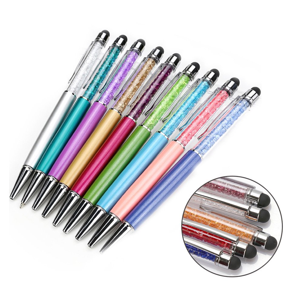 Ximimark Ballpoint Pens 2-In-1 Crystal Diamond Pen Black Ink Capacitive Stylus For Iphone, Ipad, Kindle Touchscreen Devices,12 P