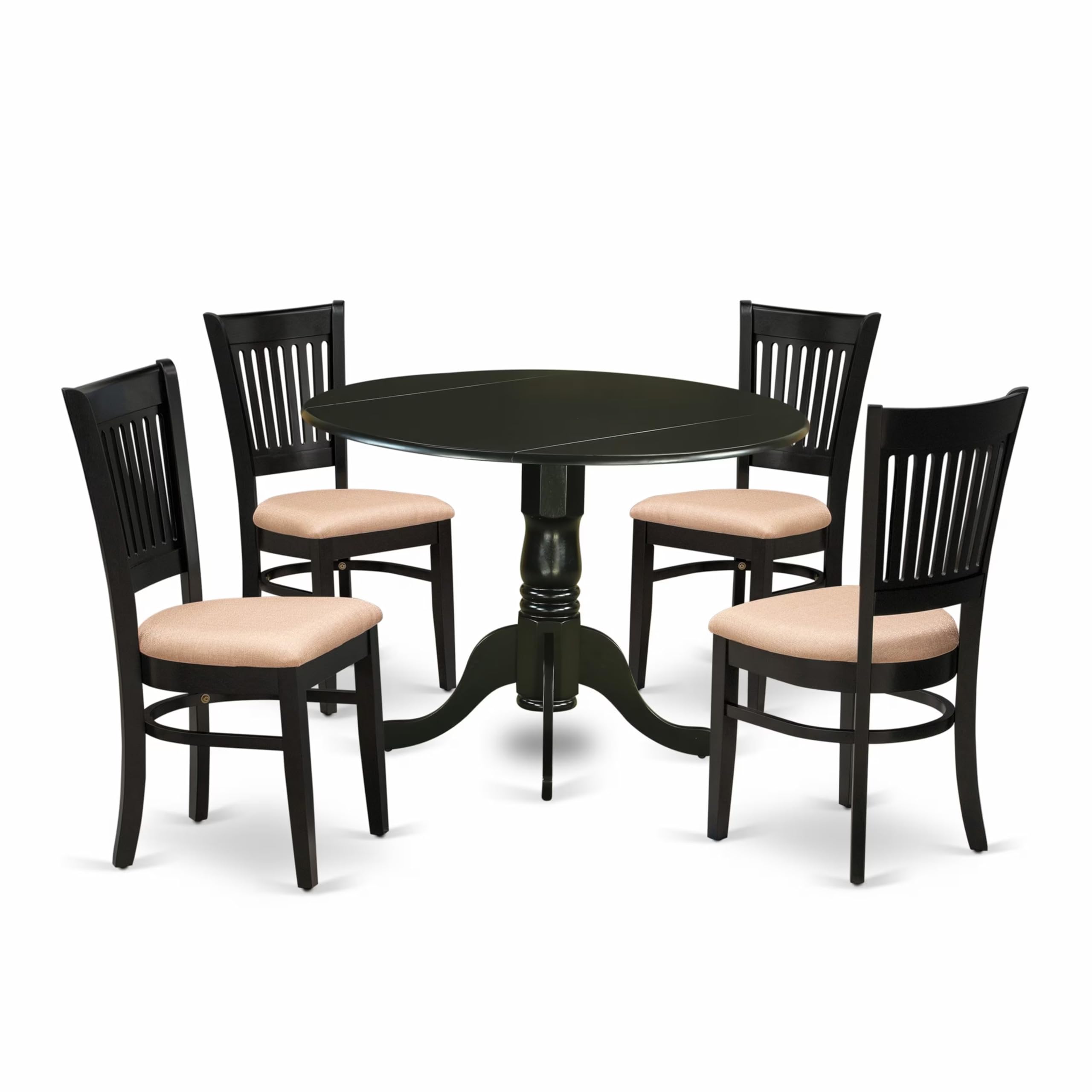 East West Furniture Dublin 5 Piece Dining Set For 4 Includes A Round Kitchen Table With Dropleaf And 4 Linen Fabric Upholstered Dinette Chairs, 42X42 Inch, Black