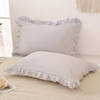 Beige Gray Pillow Shams Cute Ruffle Standard Pillowcases Solid Pillow Cover Set Of 2 Shabby Chic Soft Light Gray Pillowcases 2 P