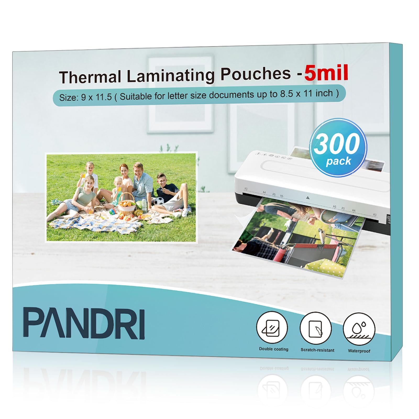 Laminating Sheets, Pandri 300 Pack Thermal Laminator Pouches Holds 8.5 X 11 Inch, 5 Mil Clear Laminator Paper 9 X 11.5 Inch, Let