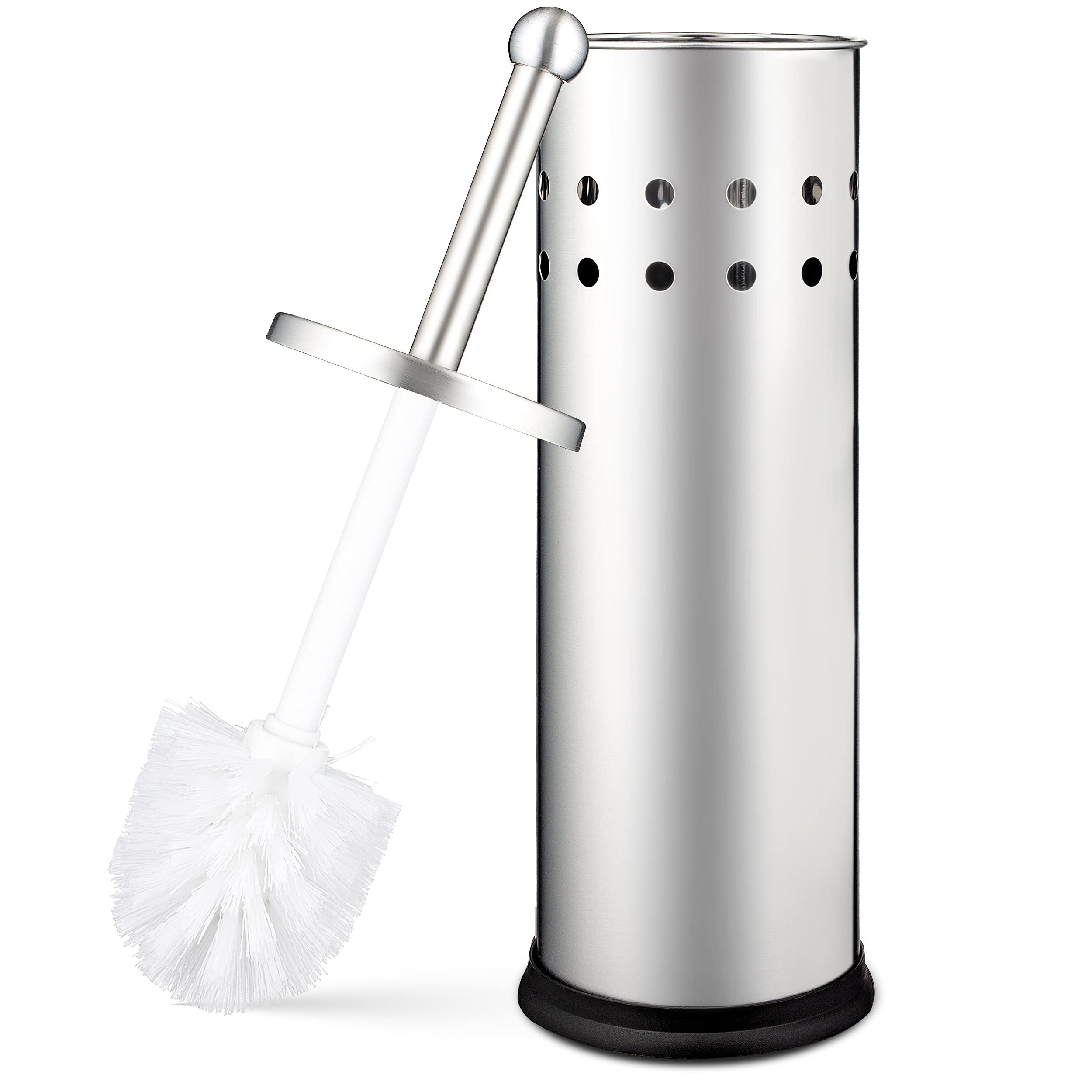 Home Intuition Polished Chrome Stainless Steel Vented Toilet Brush and Holder, 1 Pack