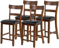 Nafort Counter Height Bar Stools Set Of 4, Farmhouse 25.5” Wood High Dining Chairs, Counter Stools With Back For Kitchen Restaurant Bar, Rubberwood Legs & Black Pu Leather Cushion
