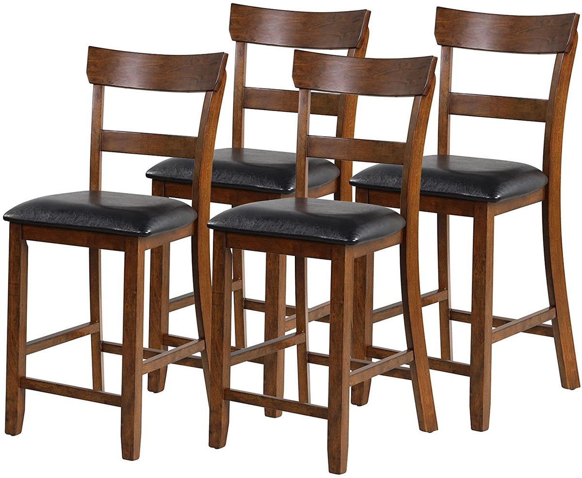 Nafort Counter Height Bar Stools Set Of 4, Farmhouse 25.5” Wood High Dining Chairs, Counter Stools With Back For Kitchen Restaurant Bar, Rubberwood Legs & Black Pu Leather Cushion