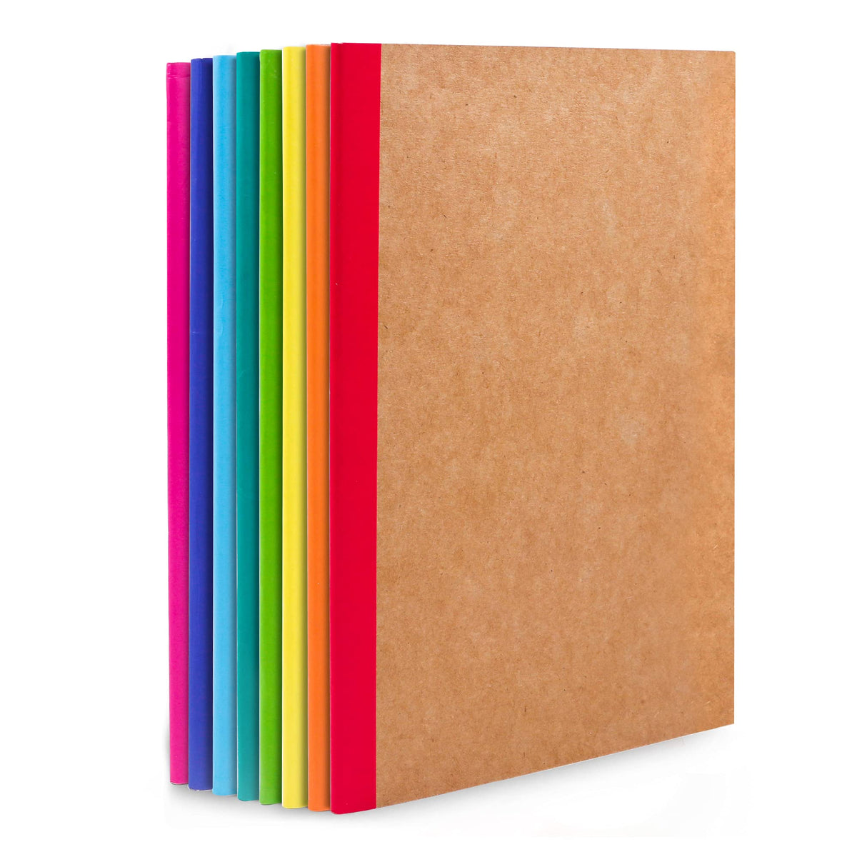 Feela 8 Pack Composition Notebooks Bulk, Kraft Cover Lined Blank College Ruled Composition Travel Journals With Rainbow Spines F