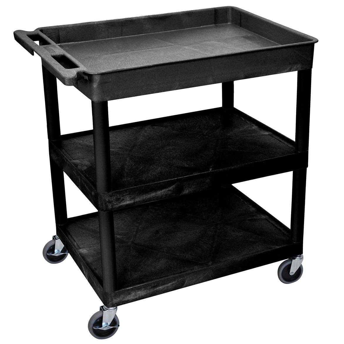 LUXOR TC122-B Large Tub Top and Flat Middle/Bottom Shelf Cart, Caster Wheels with Locking Brake, Assembly Required, 133 lbs. 32 