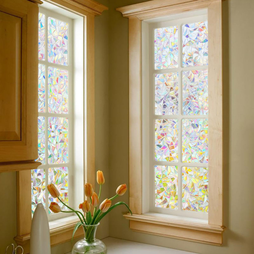 Finnez Window Film Decorative Privacy Film 3D No Glue Glass Sticker For Glass Door Home And Office Heat Control Anti Uv (35.4''