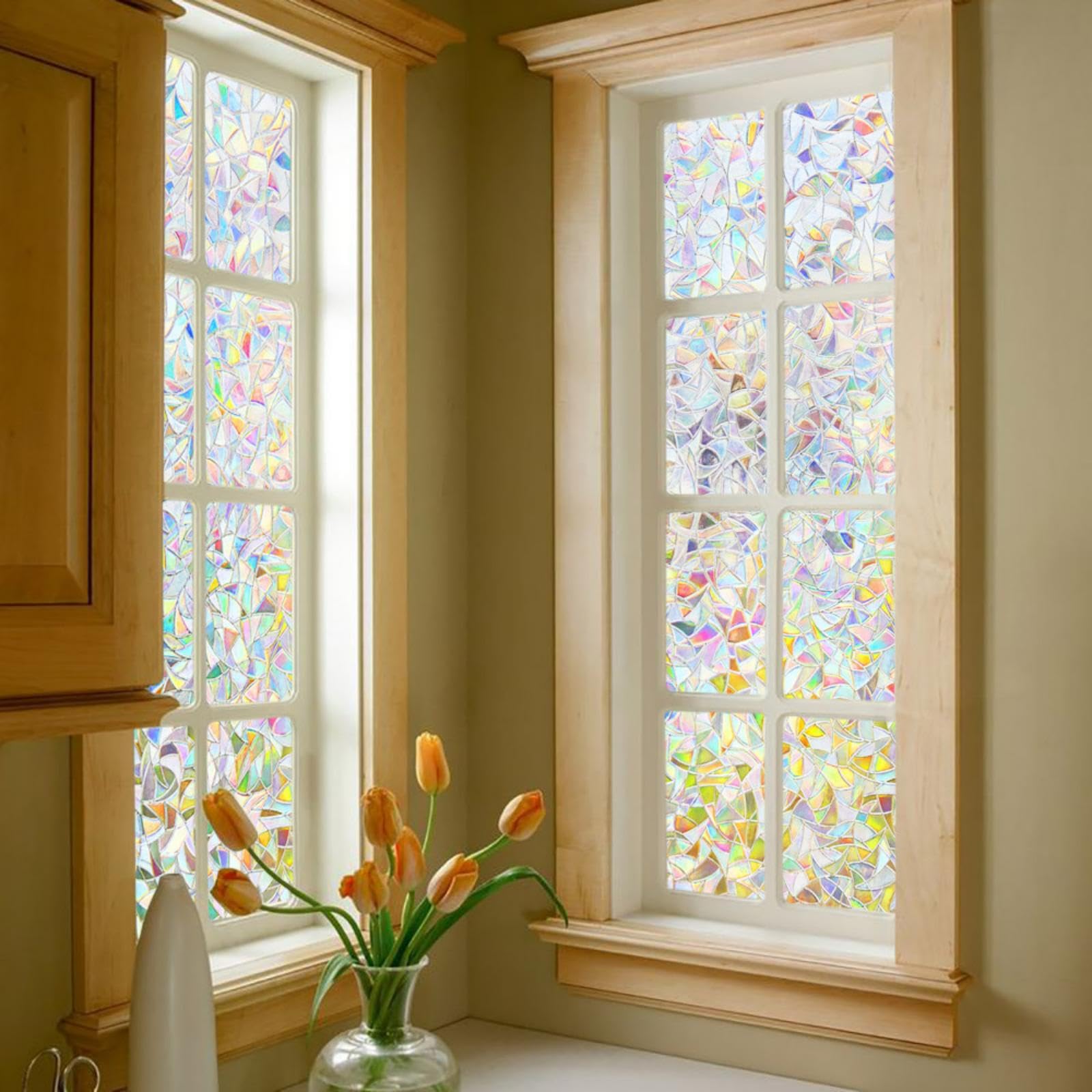 Finnez Window Film Decorative Privacy Film 3D No Glue Glass Sticker For Glass Door Home And Office Heat Control Anti Uv (35.4''