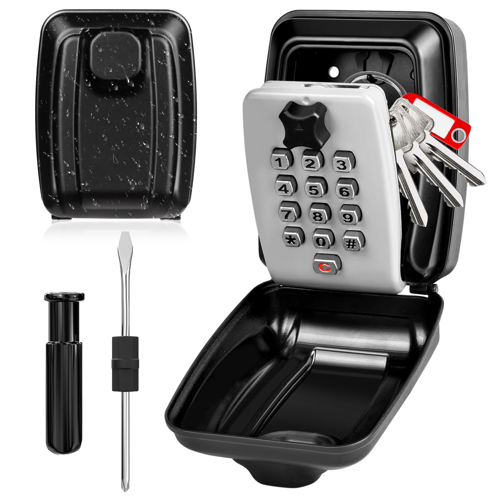 Huanlang Key Lock Box Wall Mount 12-Digit Combination Lock Box Outdoor Spare Key Hider Waterproof Security Lockbox Large Capacit