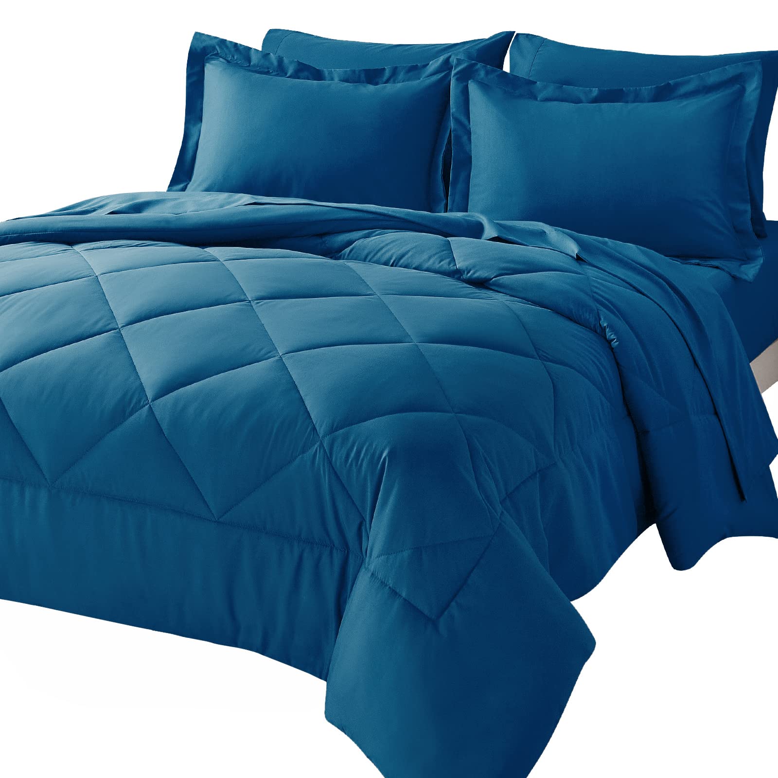 Cozylux King Bed In A Bag 7-Pieces Comforter Sets With Comforter And Sheets Teal All Season Bedding Sets With Comforter, Pillow