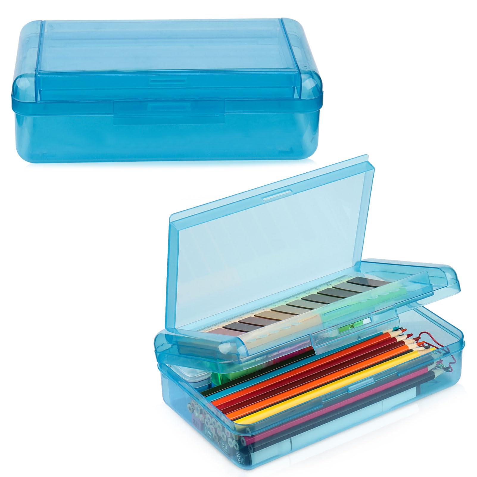 Double Layer Large Capacity Pencil Case, Translucent Plastic Hard Pencil Box With Snap-Tight Lid, School Office Supplies Storage