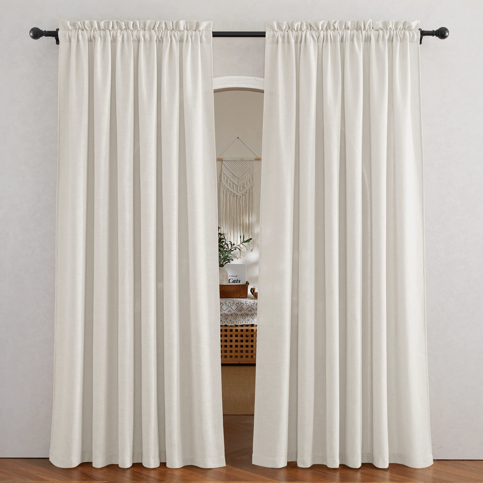 RYB HOME Linen Textured Sheer Curtains 84 inches Long, Privacy Semi-Transparent Sheer Window Curtains for Living Room Bathroom F