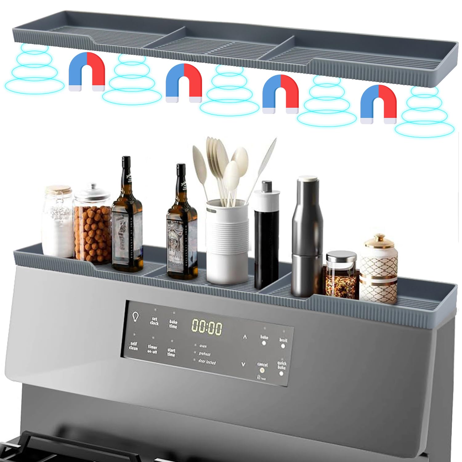 Silicone Magnetic Stove Shelf For Back Of Stove - Over The Stove Shelf, Magnetic Stove Top Shelf, Over The Stove Spice Rack, Ove