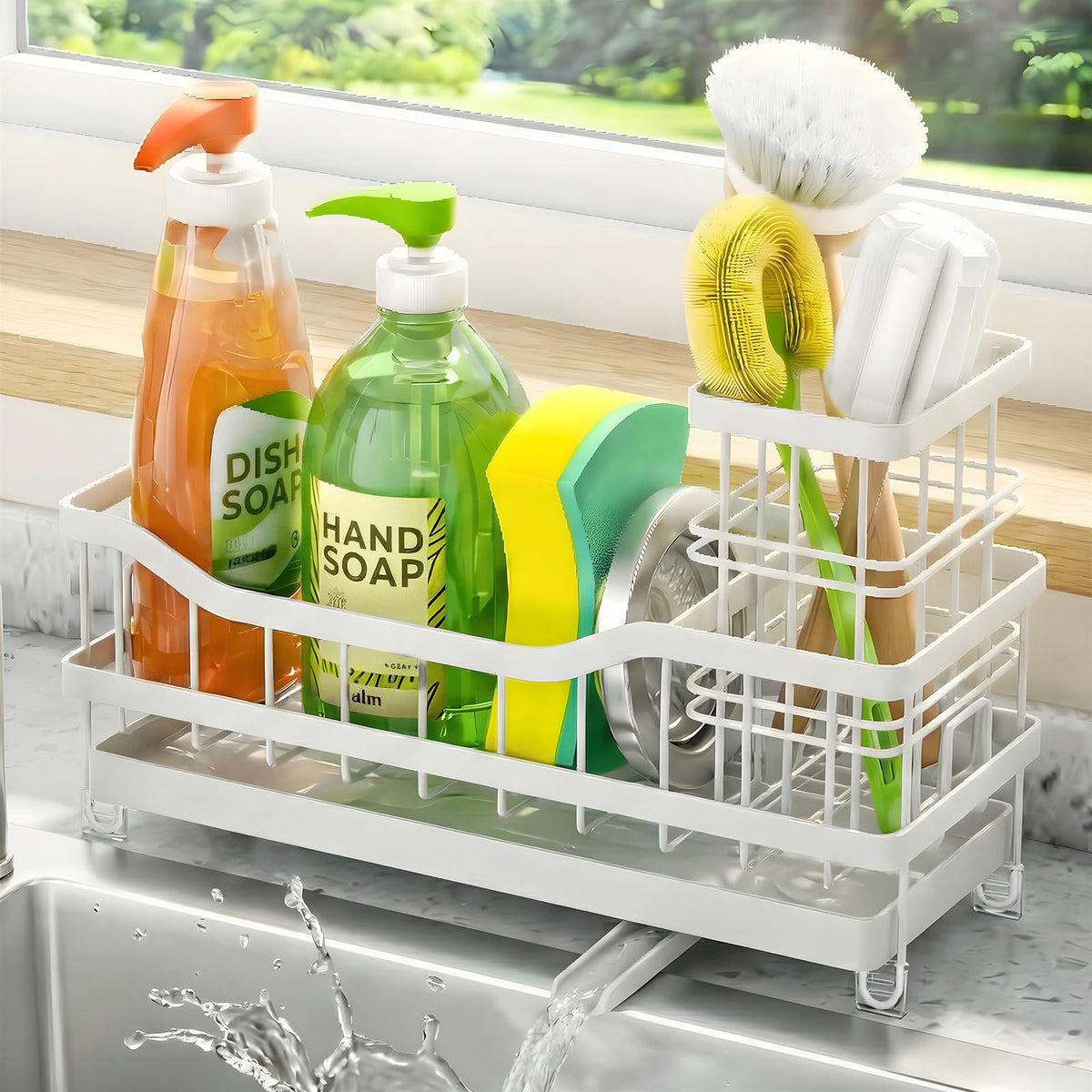 Sponge Holder for Kitchen Sink, Rustproof Sink Caddy Organizer with Dish Brush Holder, SelfDraining Kitchen Sink Organizer Coun