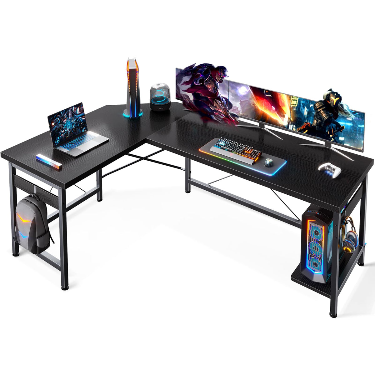 Coleshome 59' L Shaped Corner Computer Desk, Sturdy Home Office Table, Writing Larger Gaming Workstation, Black