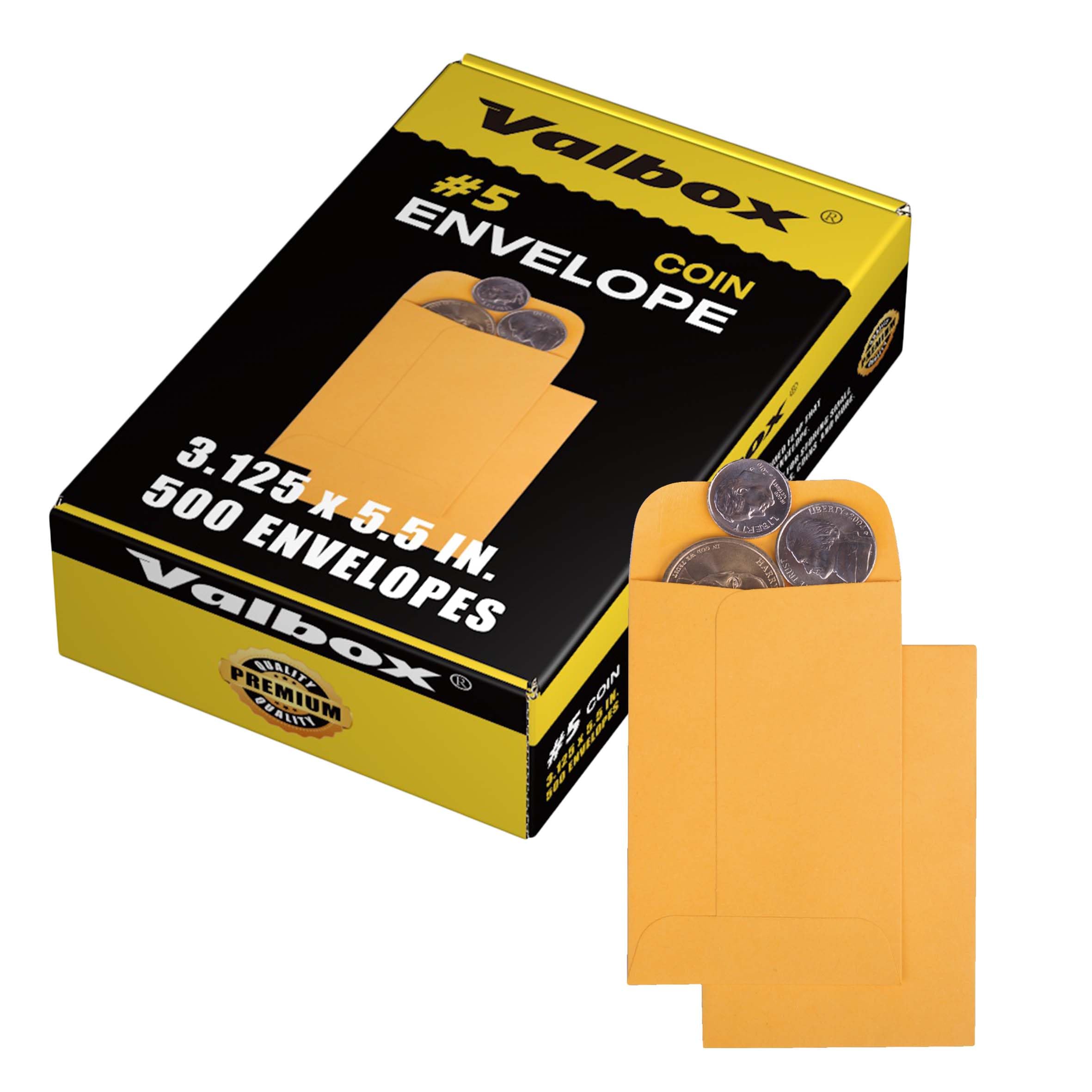 Valbox #5 Coin Envelopes 3.125X5.5 Seed Envelope With Gummed Flap For Home, Garden Or Office Use, Brown Kraft Small Parts Envelo