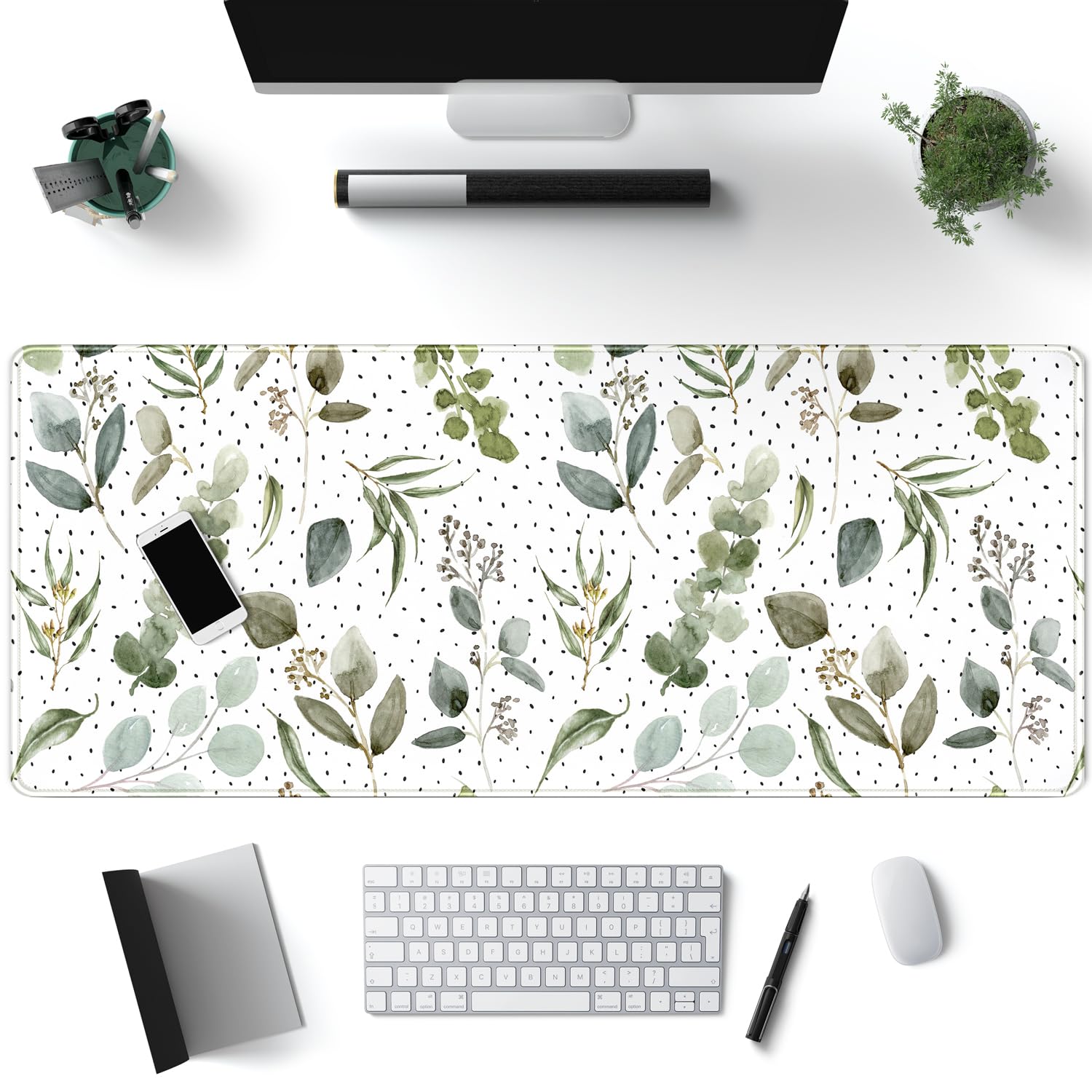 Green Mouse Pad Boho Desk Mat,Speckled Textured Greens Cool Aesthetical Mouse Pad Desk Accessories For Women Office Decor Mousep