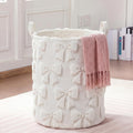 Blushtier White Bow Laundry Hamper Girls Room Decor Coquette Bow Plush Faux Fur Basket Kids 45l Storage Basket Collapsible Organ