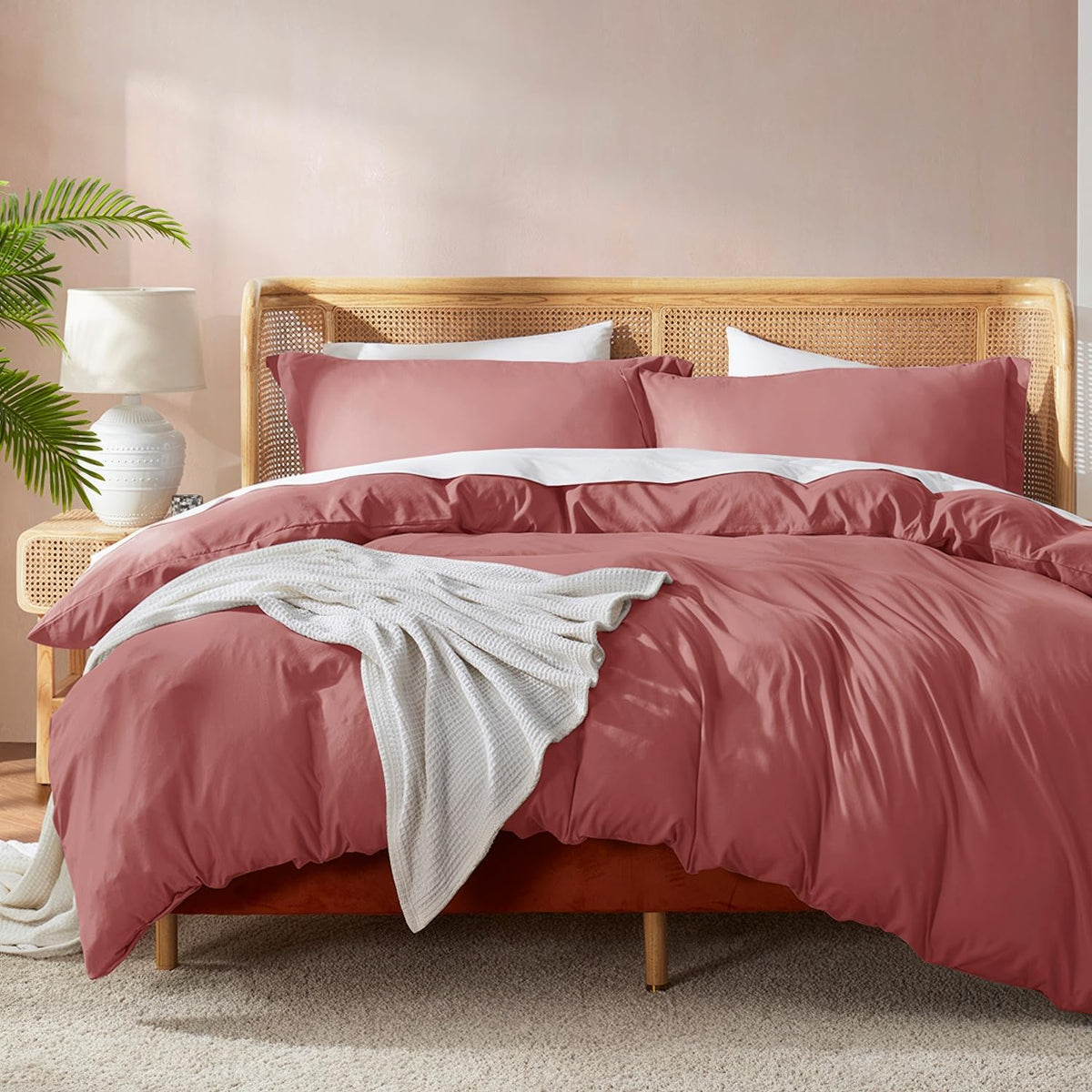 Nestl Pink Clay Duvet Cover Queen Size - Soft Double Brushed Queen Duvet Cover Set, 3 Piece, With Button Closure, 1 Duvet Cover