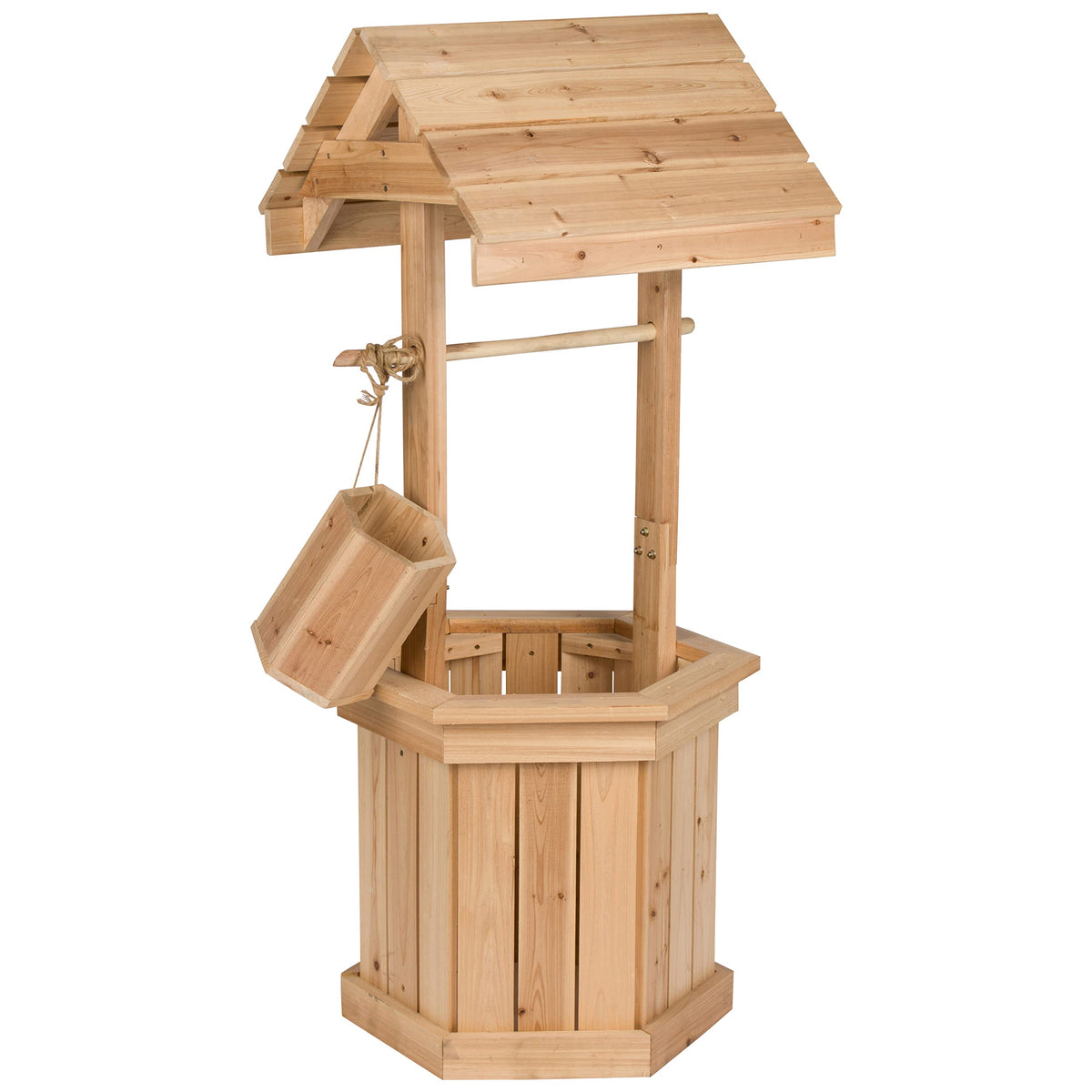 Shine Company 4987N Decorative Outdoor Wishing Well | 55' High | Wooden Wishing Well Planter With Hanging Bucket For Flowers, G