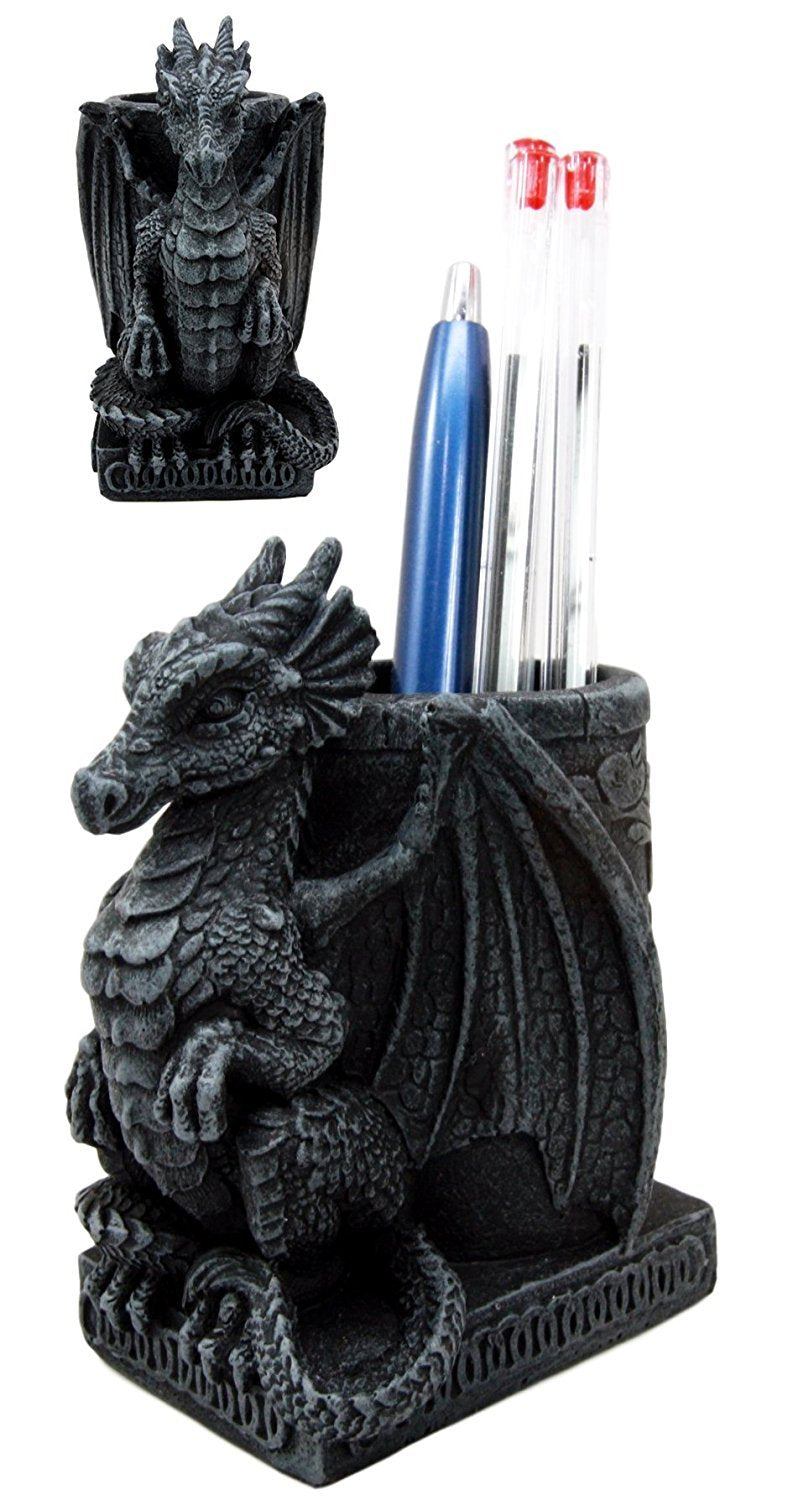 Ebros Medieval Fantasy Smaug Dragon Stationery Holder Statue Gothic Dragons Organizer Office Desktop Pen Pencil Holder Figurine