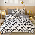 Wellboo Love Comforter Sets Full Black And White Bedding Cotton Heart Shaped Women Girls Quilts Brush Ink Bed For Men Boys Teens