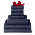 Mellanni Split King Sheet Set - 7-Piece Iconic Collection Bedding, (Including 4 Pillowcases), 16-Inch Deep Pocket, Easy Care, Extra Soft, Cooling Sheets, Brushed Microfiber - Navy Blue