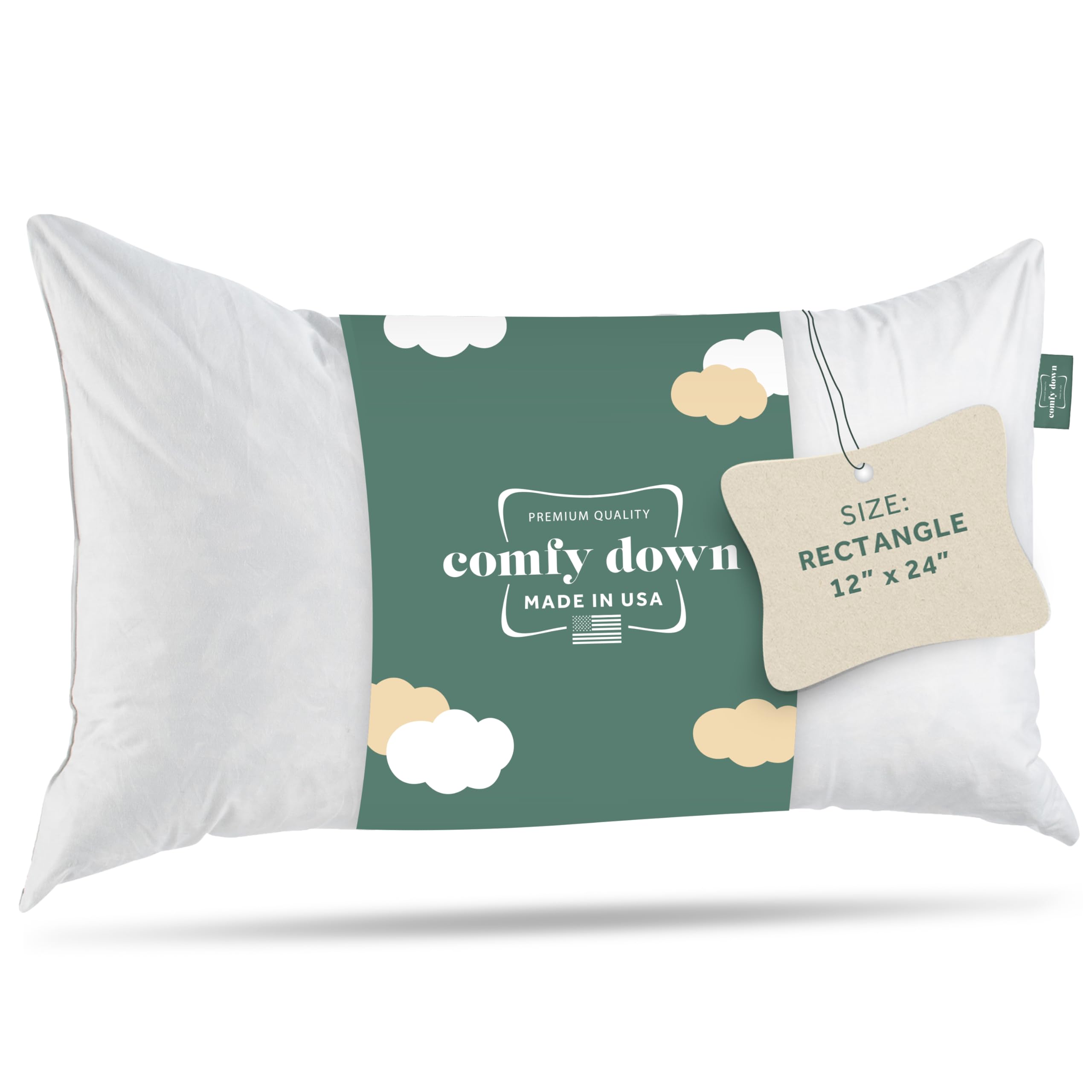 Comfydown Decorative Throw Pillow Insert, Down And Feather Fill, 100% Cotton Cover, 233 Thread Count - Made In Usa (12 X 24)