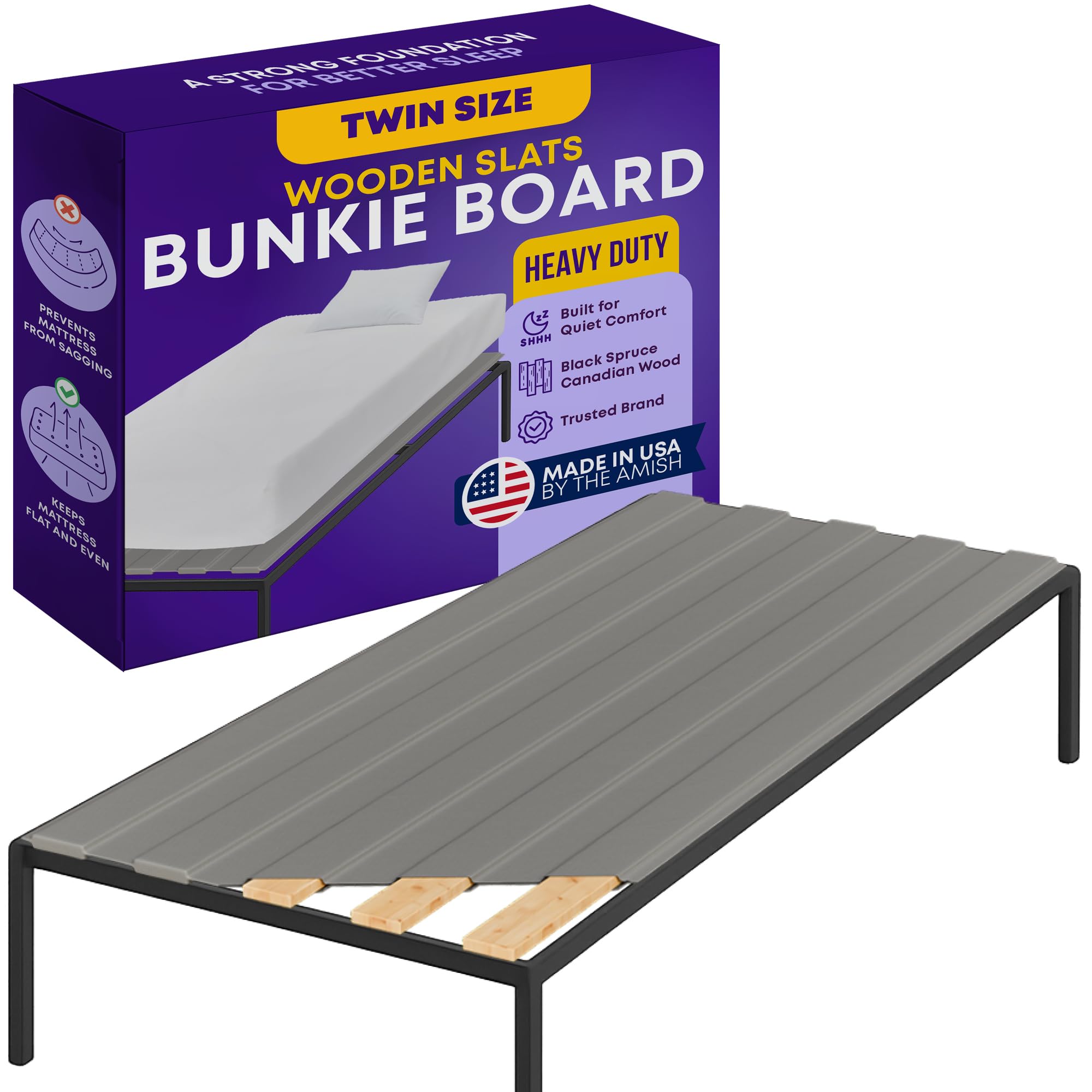 Greaton, Wooden Twin Bed Slats for Support Under Mattress with Cover - Replacement Wood Slats for Twin Size Bed Frame - Under Ma